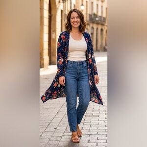 LuLaRoe Blue Floral Open Cardigan Kimono